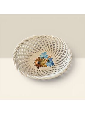 Vintage Bassano Italy Woven Lattice Ceramic Basket Hand Painted Fruit Bowl